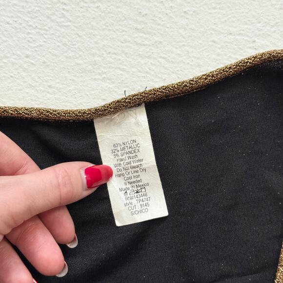 Y2K Sparkly Gold Tie Front Crop Top Shrug Feather Trim, Size Small - Picture 5 of 6